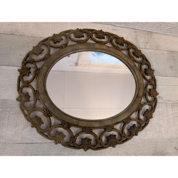 Ornate Oval Wall Mirror With Vintage-Style Frame & Intricate Scroll Design - Picture 1 of 6